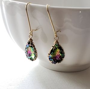 10k gold plated wire glass tear drop earring